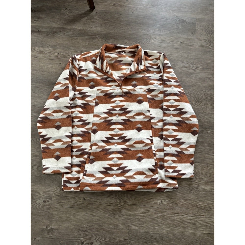 Depart West 1/4 Snap Pullover‎ Fleece Southwestern Native Western Print Mens XL
